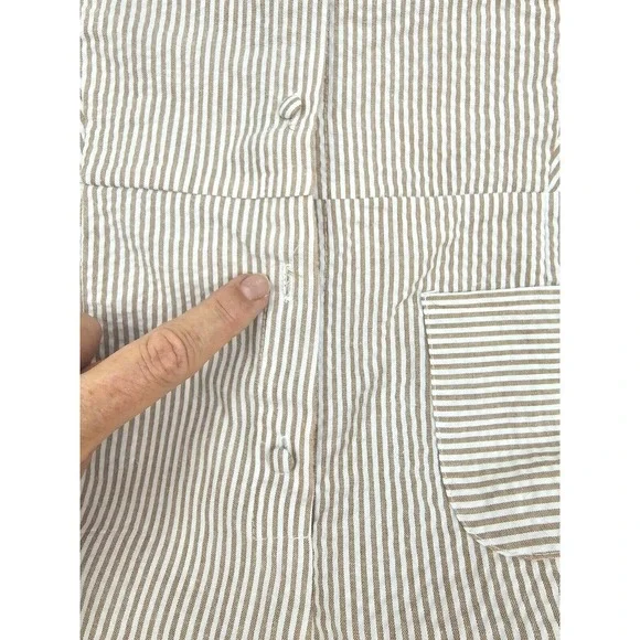 For Love & Lemons Emmy Sleep Romper Brown Seersucker and Lace Size Small - Picture 13 of 16